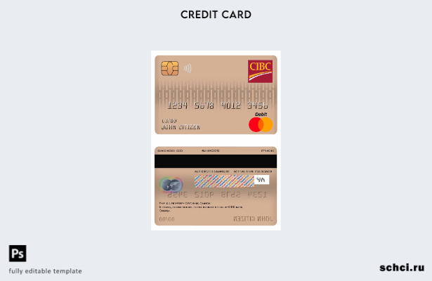 цифровая загрузка шаблона дебетовой карты Mastercard Canada CIBC Bank